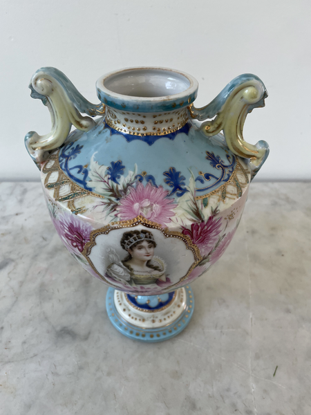 19th Century French Porcelain Hand Painted Pedestal Urn