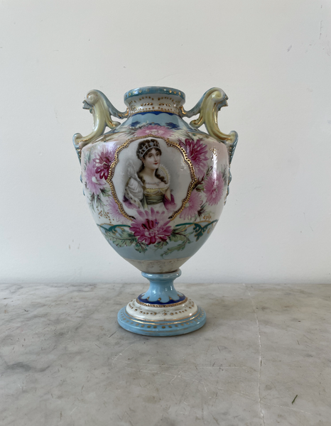 19th Century French Porcelain Hand Painted Pedestal Urn