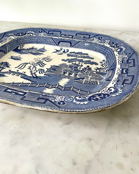 Antique Blue Willow Serving Platter - English Transfer Pearlware, 19th Century
