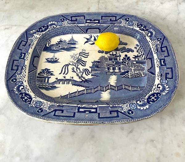 Antique Blue Willow Serving Platter - English Transfer Pearlware, 19th Century
