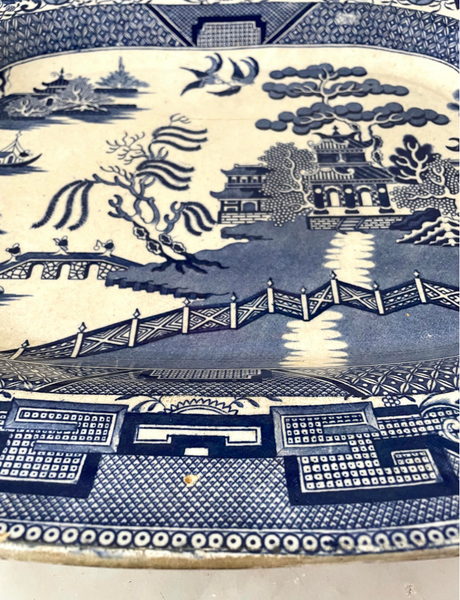 Antique Blue Willow Serving Platter - English Transfer Pearlware, 19th Century