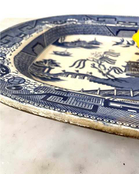 Antique Blue Willow Serving Platter - English Transfer Pearlware, 19th Century
