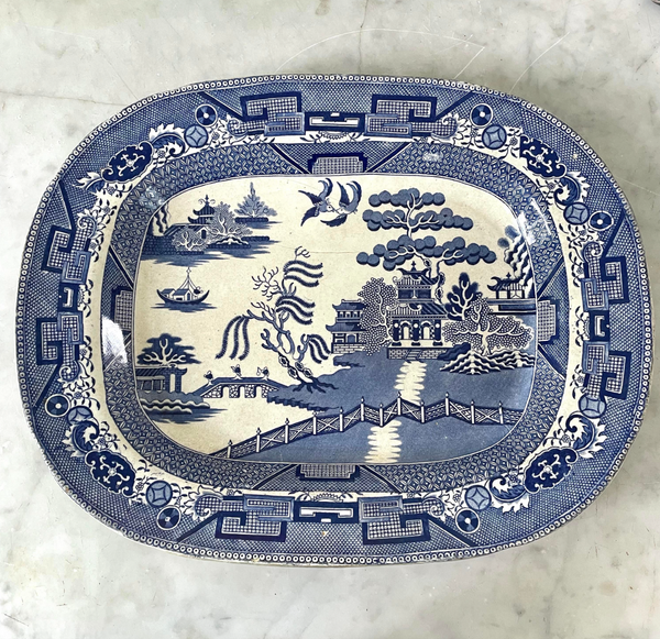 Antique Blue Willow Serving Platter - English Transfer Pearlware, 19th Century