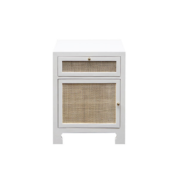Ruth Caned One Drawer End Table - Cerused Oak or White Lacquer