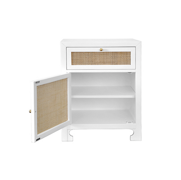 Ruth Caned One Drawer End Table - Cerused Oak or White Lacquer