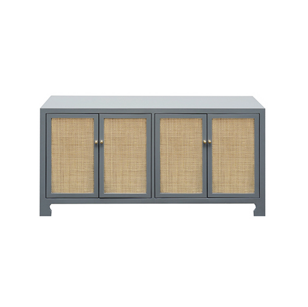 Sofia Matte Grey Lacquer & Cane Four Door Cabinet