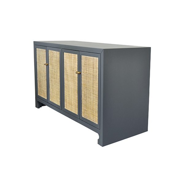 Sofia Matte Grey Lacquer & Cane Four Door Cabinet