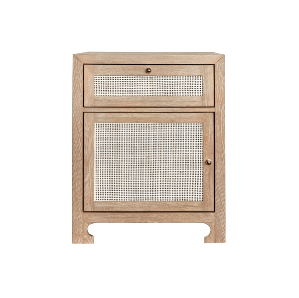 Ruth Caned One Drawer End Table - Cerused Oak or White Lacquer