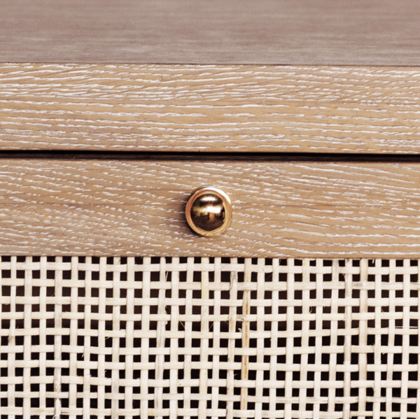 Ruth Caned One Drawer End Table - Cerused Oak or White Lacquer