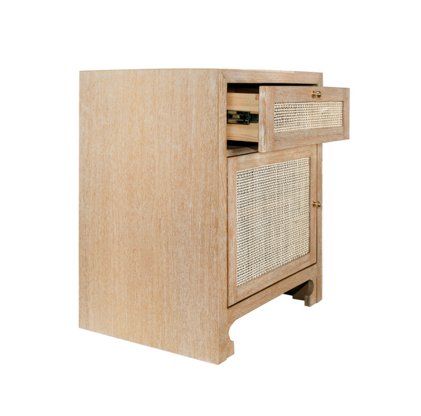 Ruth Caned One Drawer End Table - Cerused Oak or White Lacquer