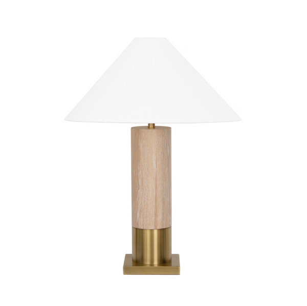 Bishop Brass & Wood Table Lamp w/White Linen Coolie Shade - Three Color Options