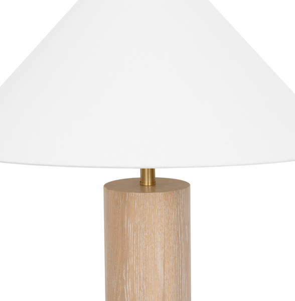 Bishop Brass & Wood Table Lamp w/White Linen Coolie Shade - Three Color Options