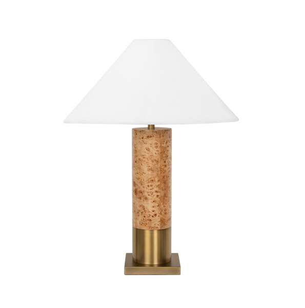 Bishop Brass & Wood Table Lamp w/White Linen Coolie Shade - Three Color Options