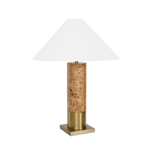 Bishop Brass & Wood Table Lamp w/White Linen Coolie Shade - Three Color Options