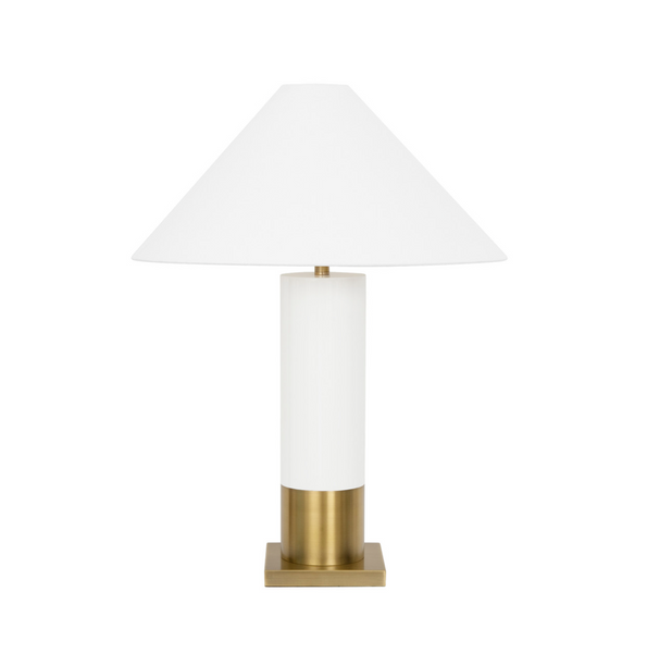 Bishop Brass & Wood Table Lamp w/White Linen Coolie Shade - Three Color Options