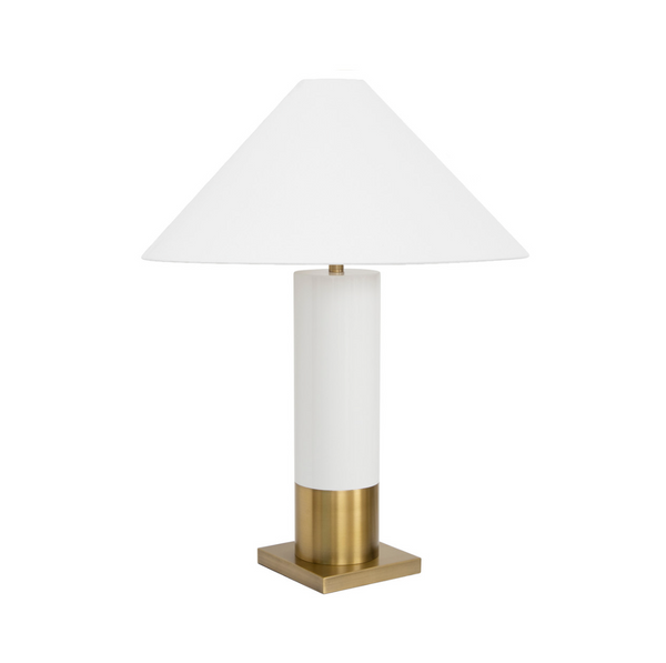 Bishop Brass & Wood Table Lamp w/White Linen Coolie Shade - Three Color Options