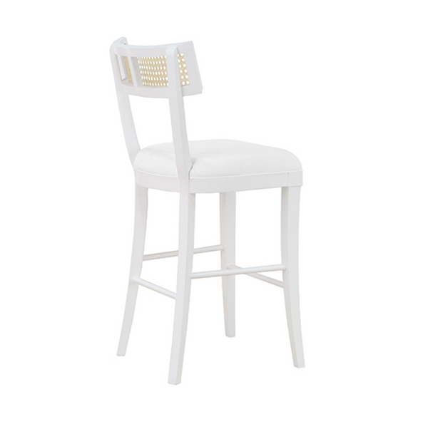 Britta Klismos Counter Stool - Matte White Lacquer, Linen & Cane
