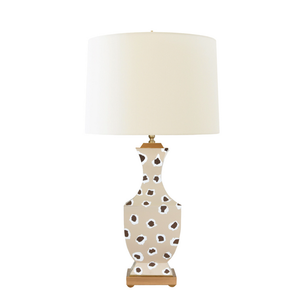Gina Handpainted Tole Table Lamp w/Silk Shade - Leopard