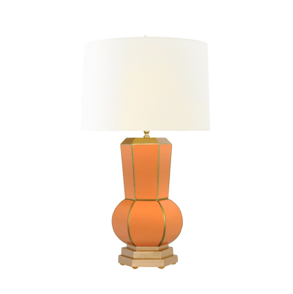 Catalina Handpainted Tole Table Lamp w/Silk Shade - Orange