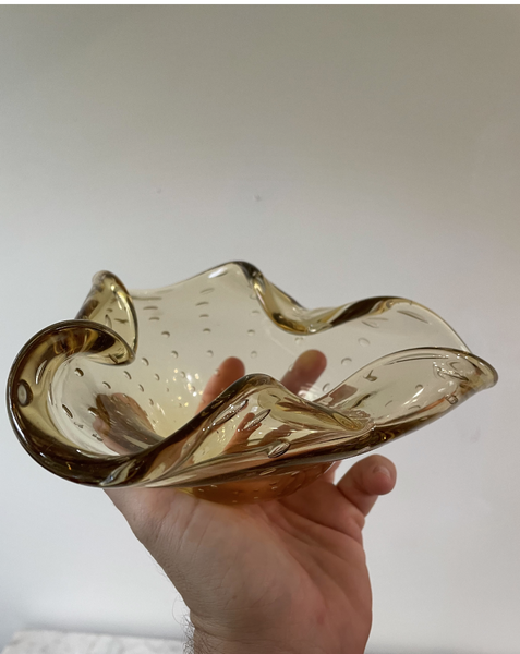 Vintage Mid-Century Modern Smoky Brown Murano Glass Bowl
