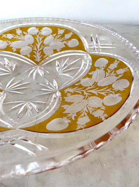 Early 20th Century Cut Crystal Amber Serving Tray