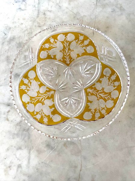 Early 20th Century Cut Crystal Amber Serving Tray