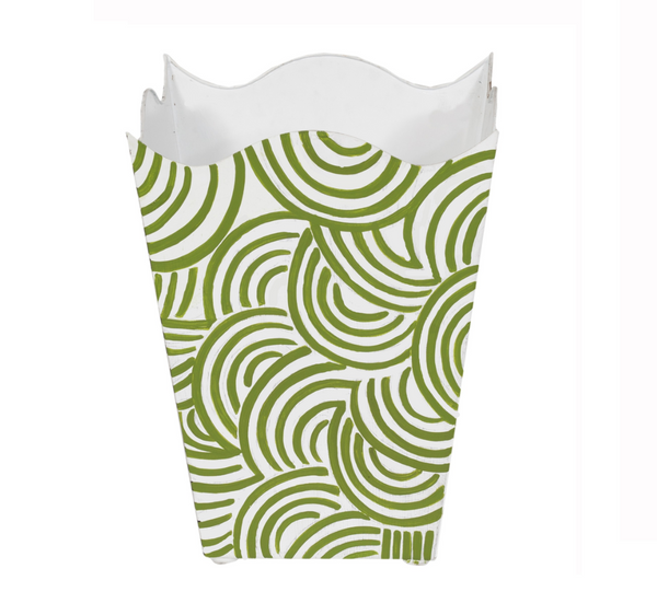 Breaker Handpainted Scalloped Edge Oval Metal Waste Basket - 4 Color Options