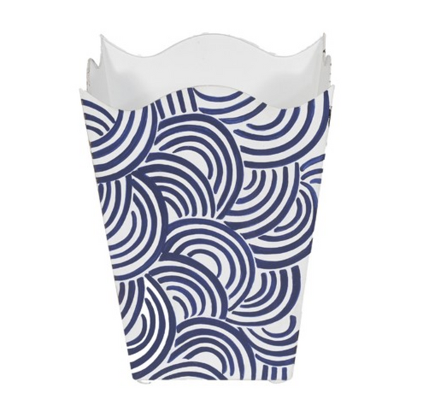 Breaker Handpainted Scalloped Edge Oval Metal Waste Basket - 4 Color Options