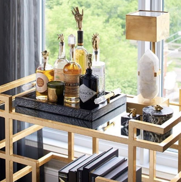 Ireland Two Tier Bar Cart - Mirrored Shelves w/Gold Leaf