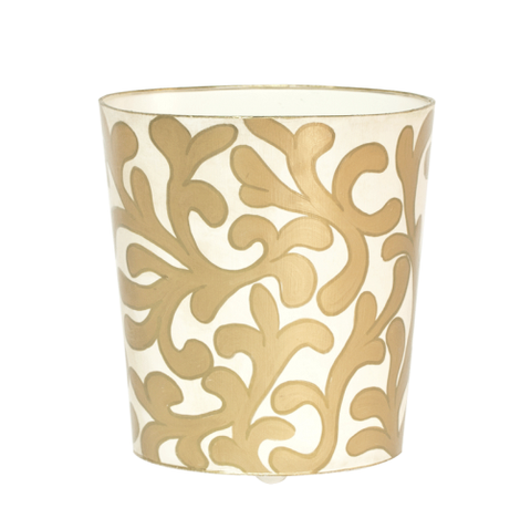 Worlds Away Oval Wastebasket Cream and Gold - Matthew Izzo Home