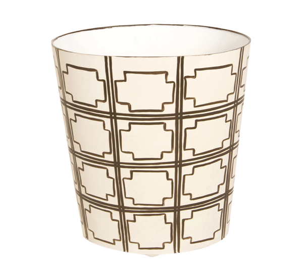Square Lattice Handpainted Oval Metal Waste Basket - Five Color Options