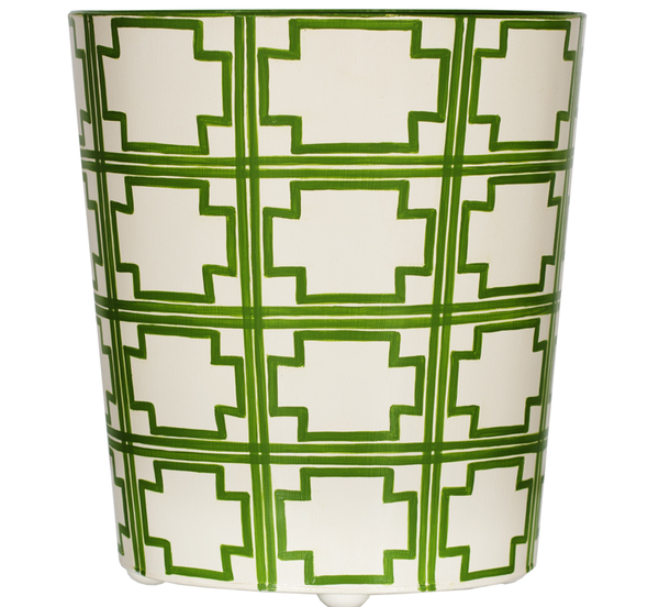 Square Lattice Handpainted Oval Metal Waste Basket - Five Color Options