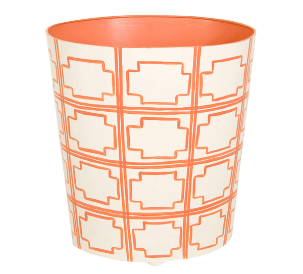 Square Lattice Handpainted Oval Metal Waste Basket - Five Color Options