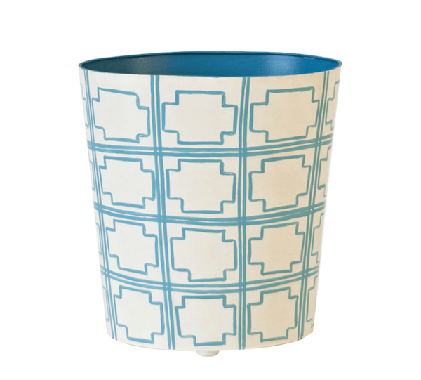 Square Lattice Handpainted Oval Metal Waste Basket - Five Color Options