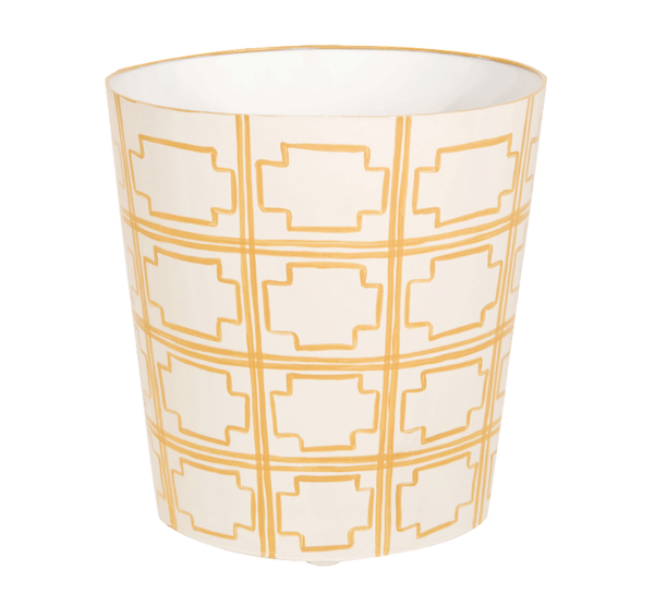 Square Lattice Handpainted Oval Metal Waste Basket - Five Color Options
