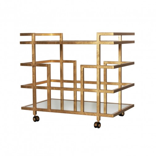 Ireland Two Tier Bar Cart - Mirrored Shelves w/Gold Leaf