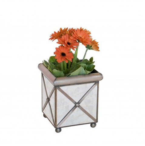 Worlds Away Antique Mirror Crosshatch Planter - Matthew Izzo Home