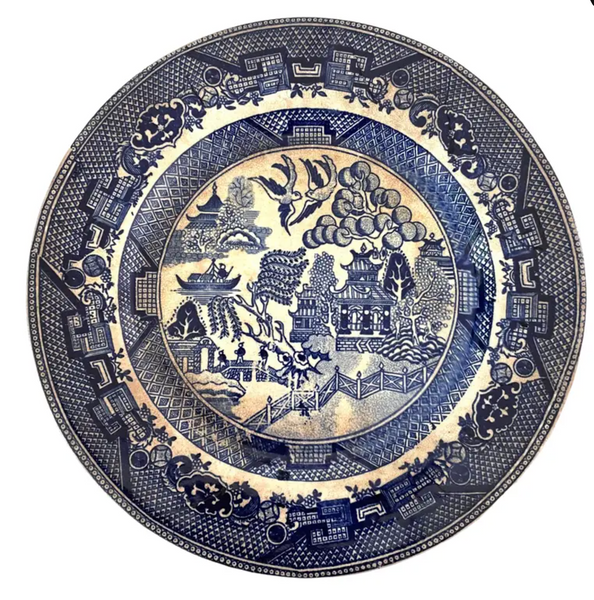 Antique Blue Willow Porcelain Plate - "Ye Olde English"