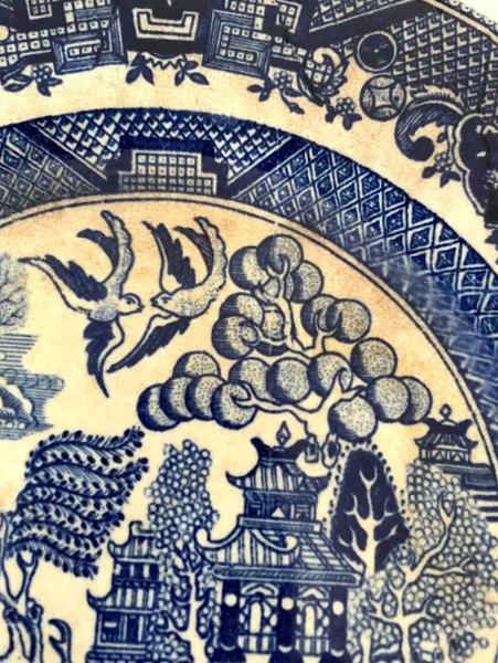Antique Blue Willow Porcelain Plate - "Ye Olde English"