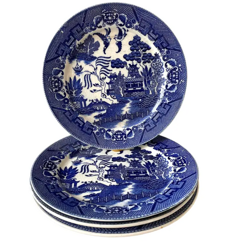 19th Century Antique Blue Willow Plates- Set of 4 - Matthew Izzo Home