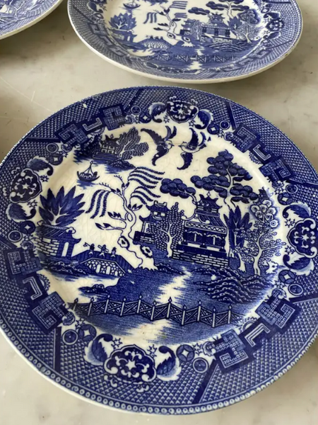 Antique Blue Willow Patterned Plates - Set of 4, 19th Century