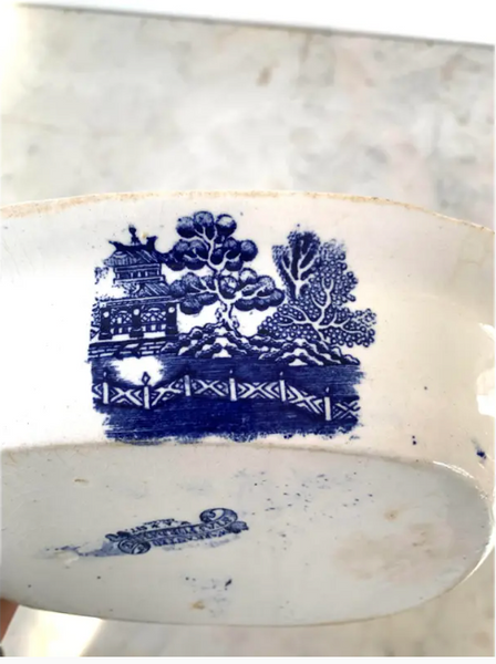 Antique Blue Willow Serving Bowl - Staffordshire, England, Early 19th Century