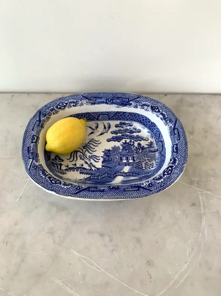 Antique Blue Willow Serving Bowl - Staffordshire, England, Early 19th Century