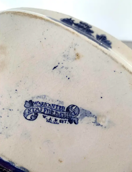 Antique Blue Willow Serving Bowl - Staffordshire, England, Early 19th Century