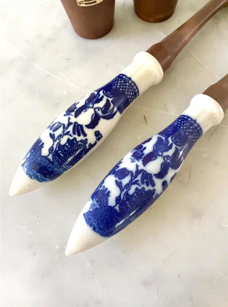 Vintage Blue Willow Serving Pieces - Salad Server, Salt and Pepper Shakers