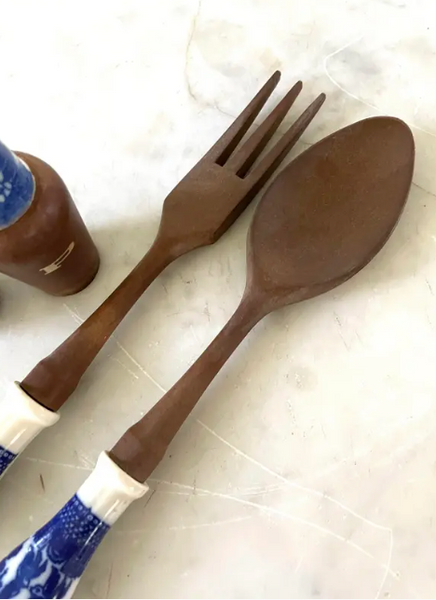 Vintage Blue Willow Serving Pieces - Salad Server, Salt and Pepper Shakers