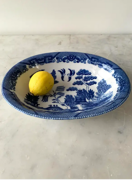Antique Blue Willow Serving Bowl - Japan