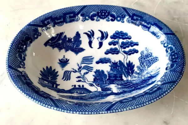 Antique Blue Willow Serving Bowl - Japan