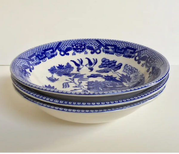 Antique Blue Willow Patterned Bowls - Set of 3, Japan