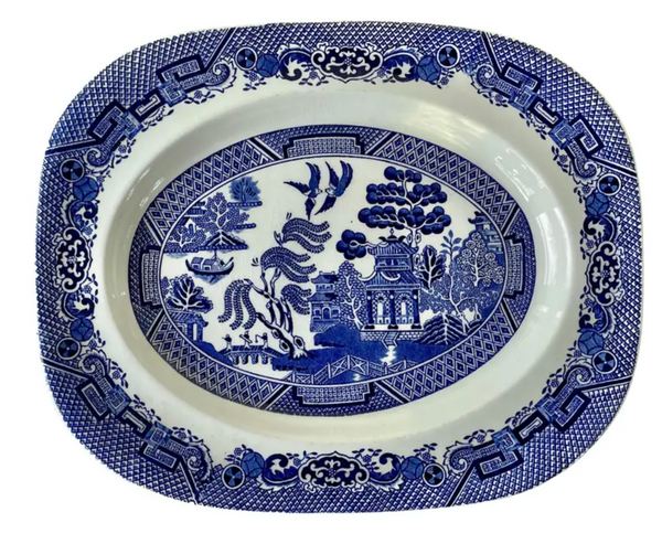 Vintage Blue Willow Woods Ware Medium Serving Platter Wood and Sons